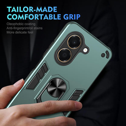 For Honor X7e 4G Shockproof Metal Ring Holder Phone Case - Green - EDA009286606C