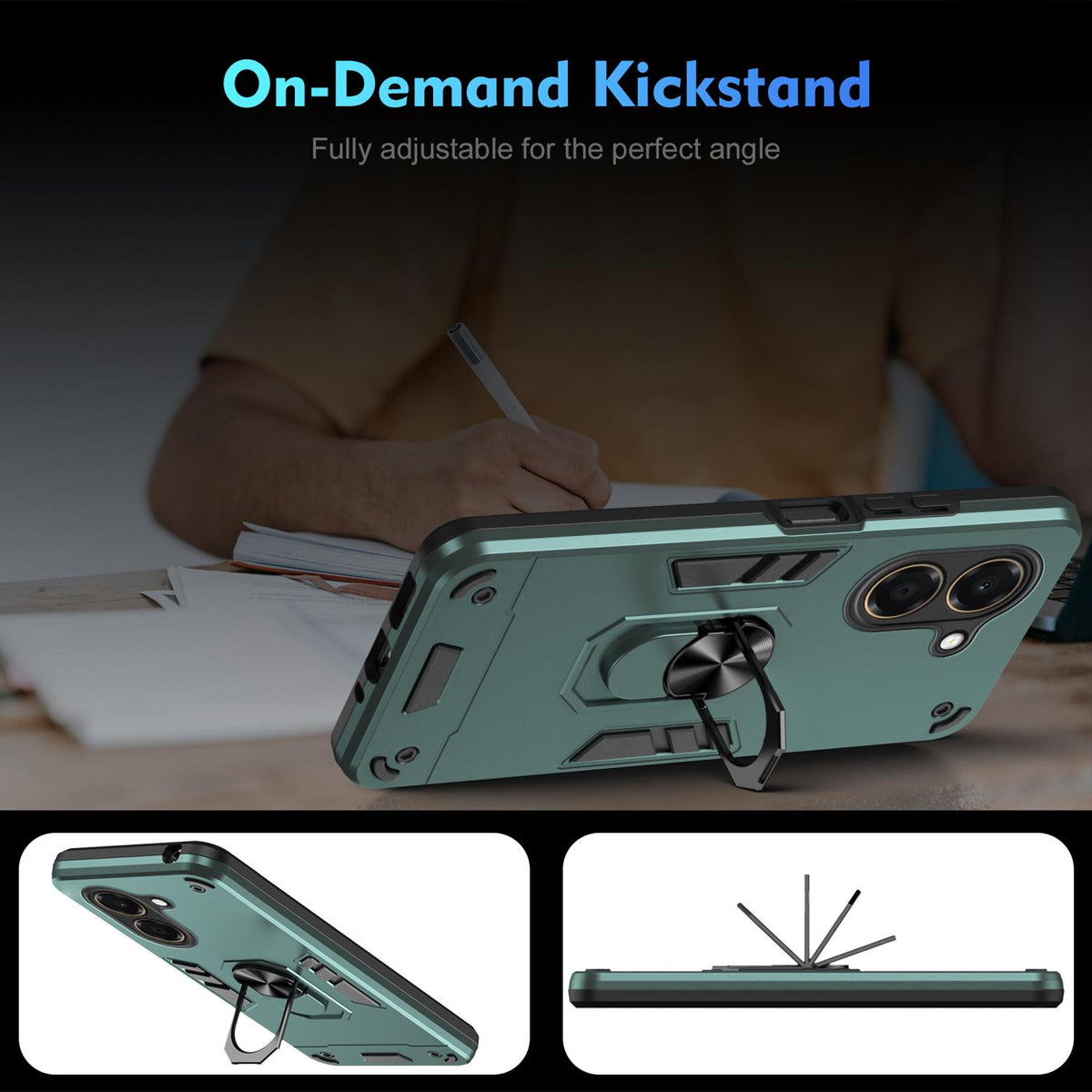 For Honor X7e 4G Shockproof Metal Ring Holder Phone Case - Green - EDA009286606C