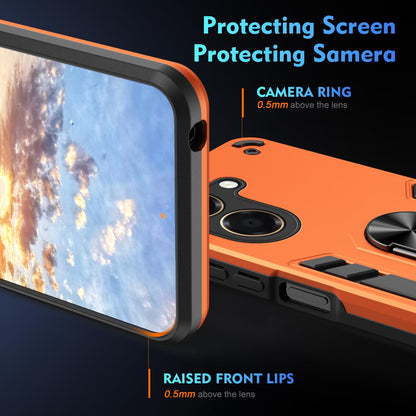 For Honor X7e 4G Shockproof Metal Ring Holder Phone Case - Orange - EDA009286606D