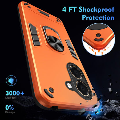 For Honor X7e 4G Shockproof Metal Ring Holder Phone Case - Orange - EDA009286606D