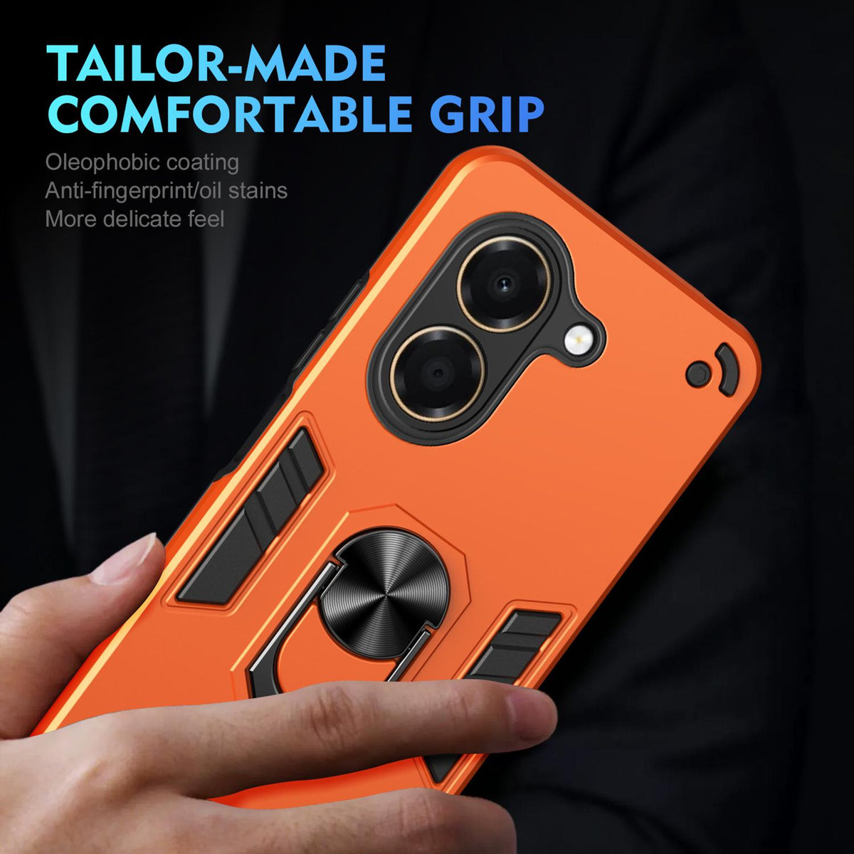 For Honor X7e 4G Shockproof Metal Ring Holder Phone Case - Orange - EDA009286606D
