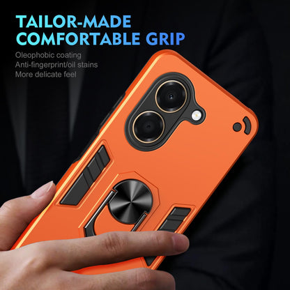 For Honor X7e 4G Shockproof Metal Ring Holder Phone Case - Orange - EDA009286606D