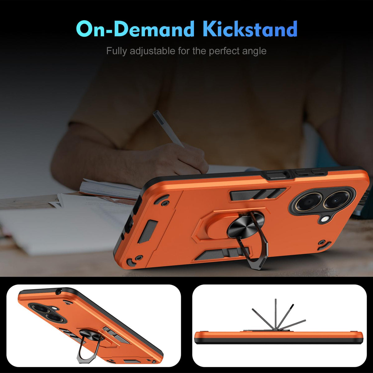 For Honor X7e 4G Shockproof Metal Ring Holder Phone Case - Orange - EDA009286606D