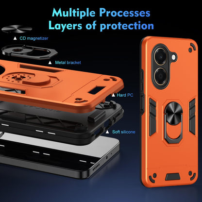 For Honor X7e 4G Shockproof Metal Ring Holder Phone Case - Orange - EDA009286606D
