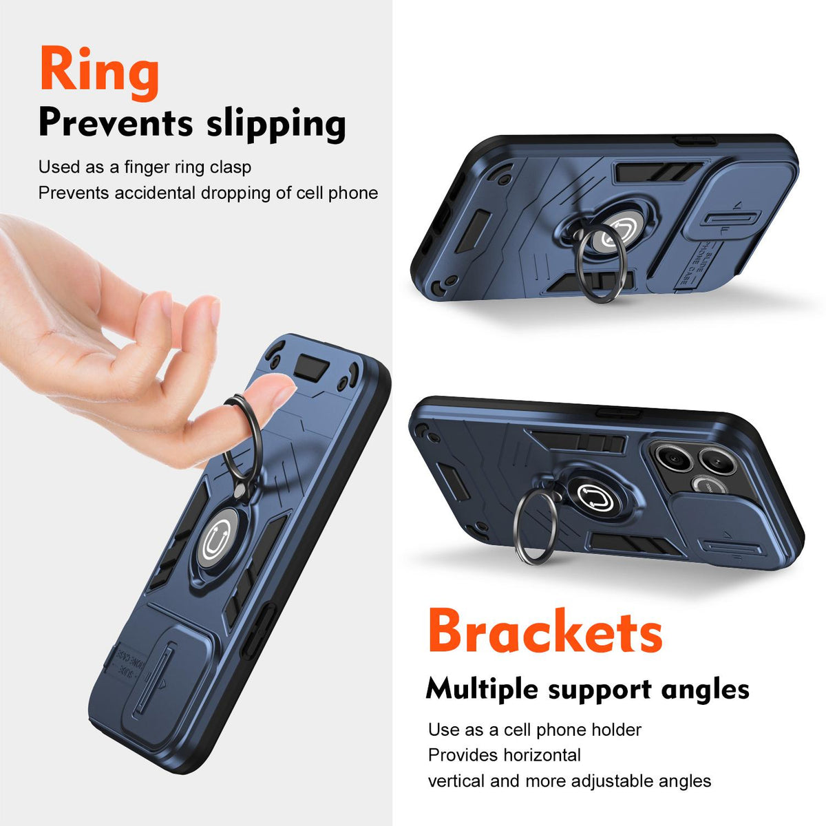 For Honor 600 Lite Global Camshield Ring Holder Phone Case - Royal Blue - EDA009288703A