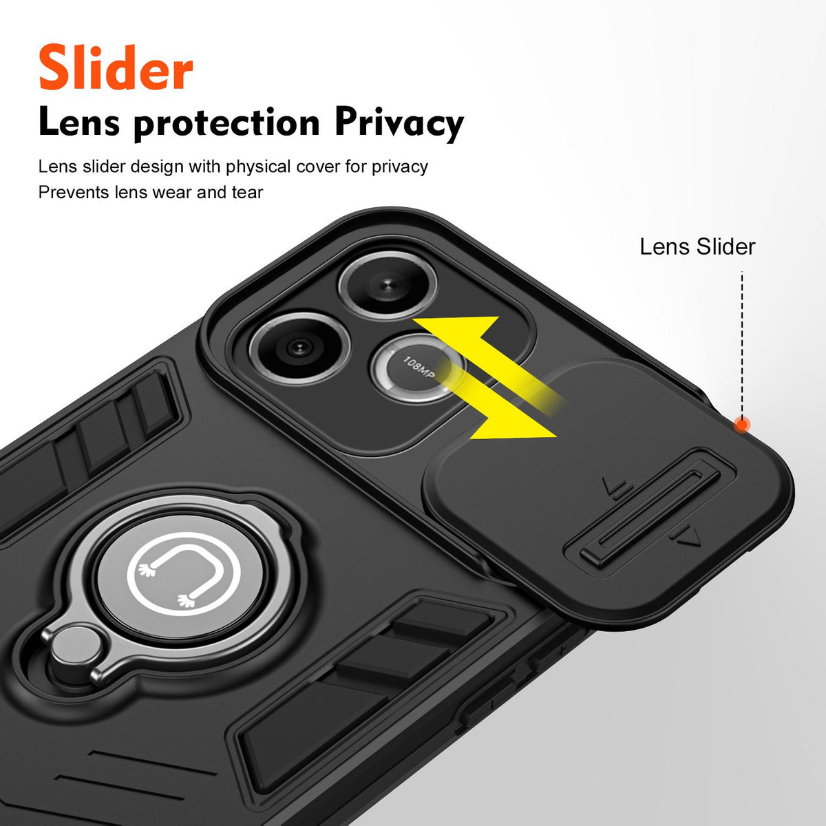 For Honor 600 Lite Global Camshield Ring Holder Phone Case - Black - EDA009288703B