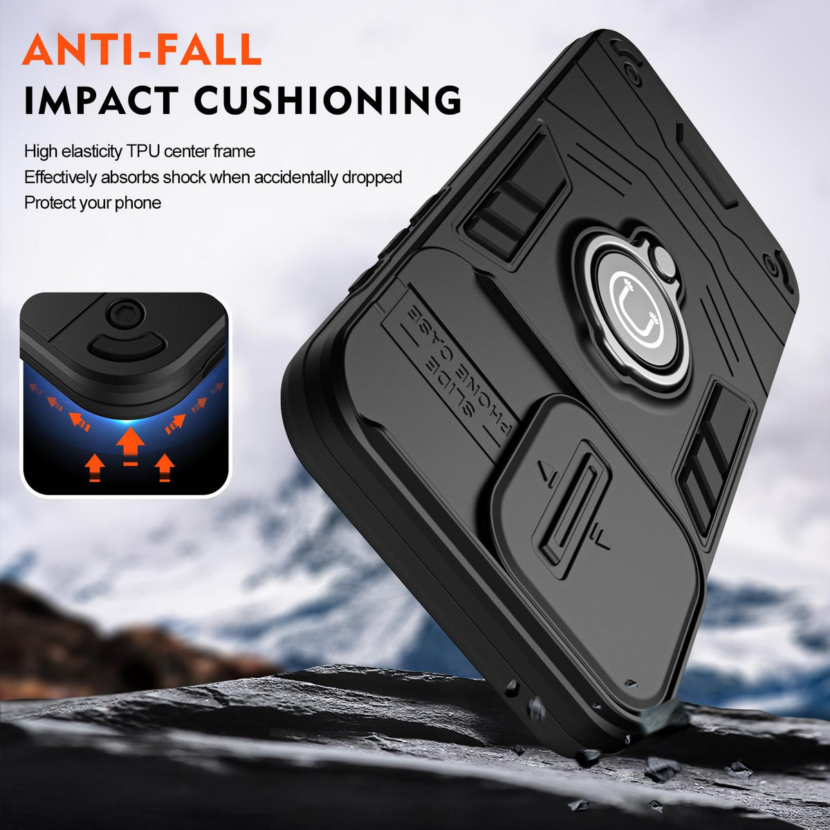 For Honor 600 Lite Global Camshield Ring Holder Phone Case - Black - EDA009288703B
