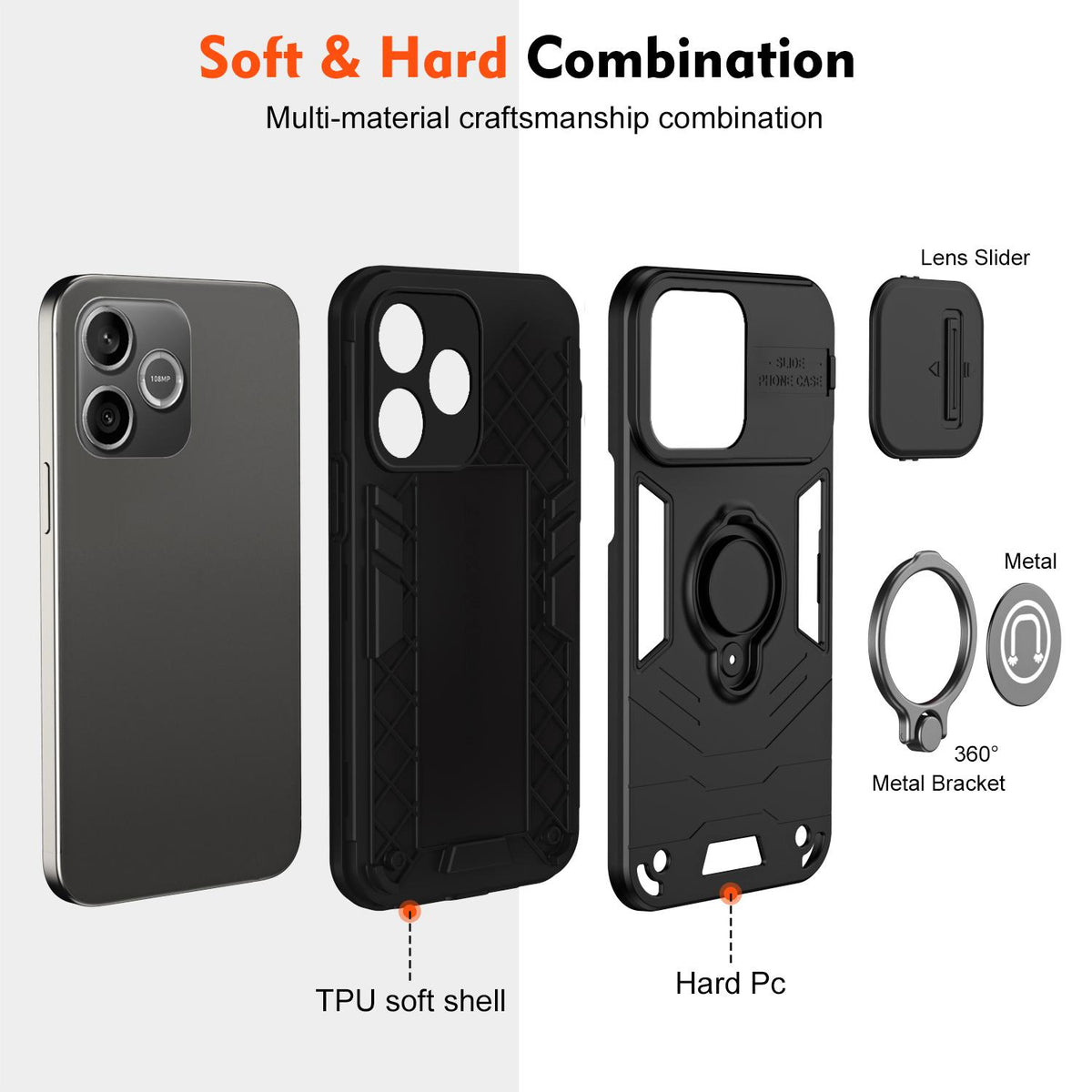 For Honor 600 Lite Global Camshield Ring Holder Phone Case - Black - EDA009288703B