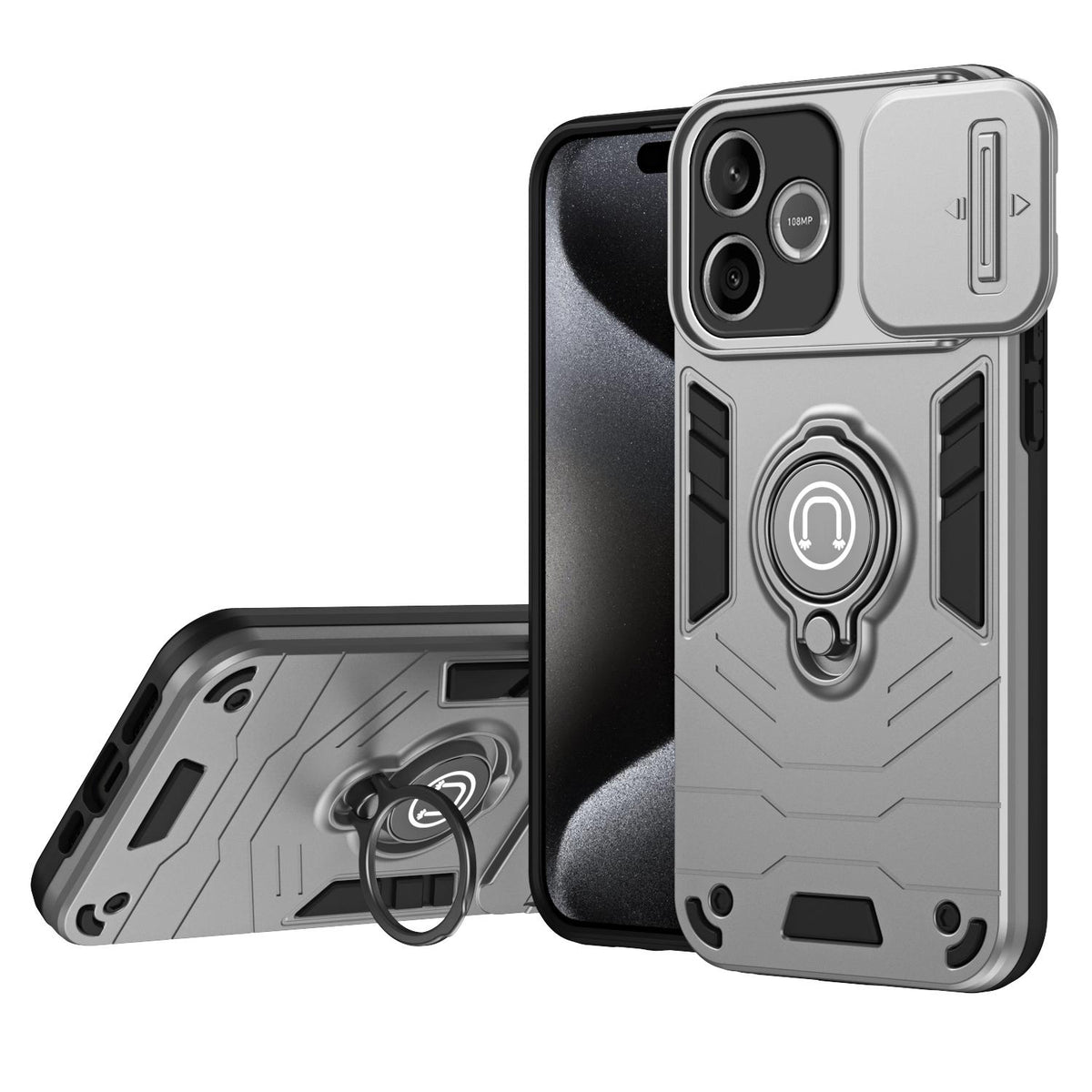 For Honor 600 Lite Global Camshield Ring Holder Phone Case - Grey - EDA009288703C