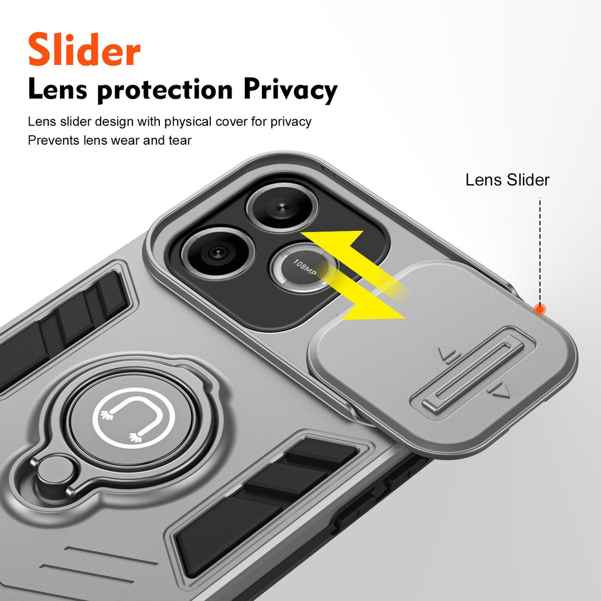 For Honor 600 Lite Global Camshield Ring Holder Phone Case - Grey - EDA009288703C