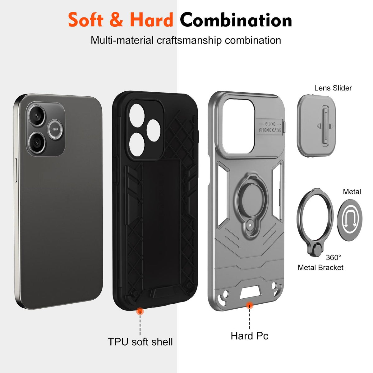 For Honor 600 Lite Global Camshield Ring Holder Phone Case - Grey - EDA009288703C