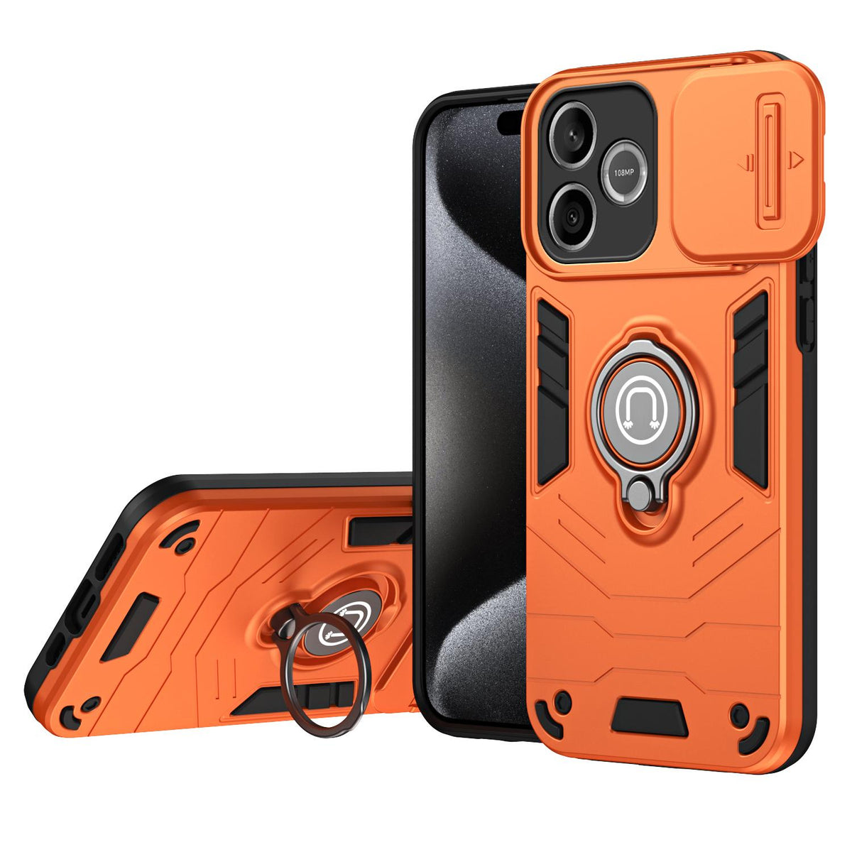 For Honor 600 Lite Global Camshield Ring Holder Phone Case - Orange - EDA009288703D
