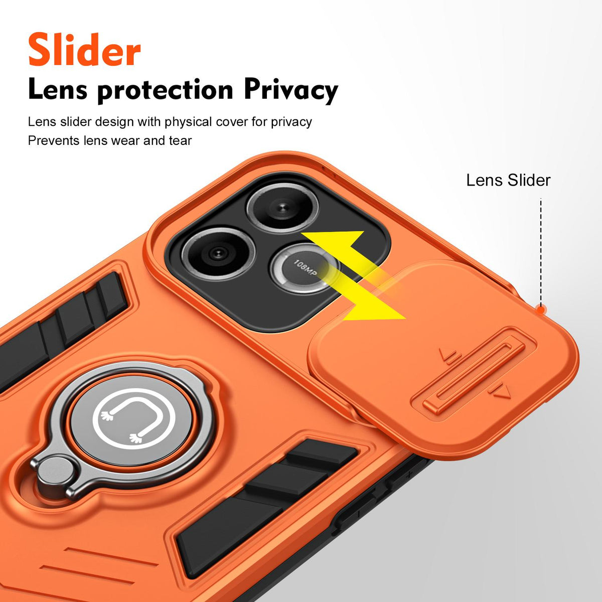 For Honor 600 Lite Global Camshield Ring Holder Phone Case - Orange - EDA009288703D