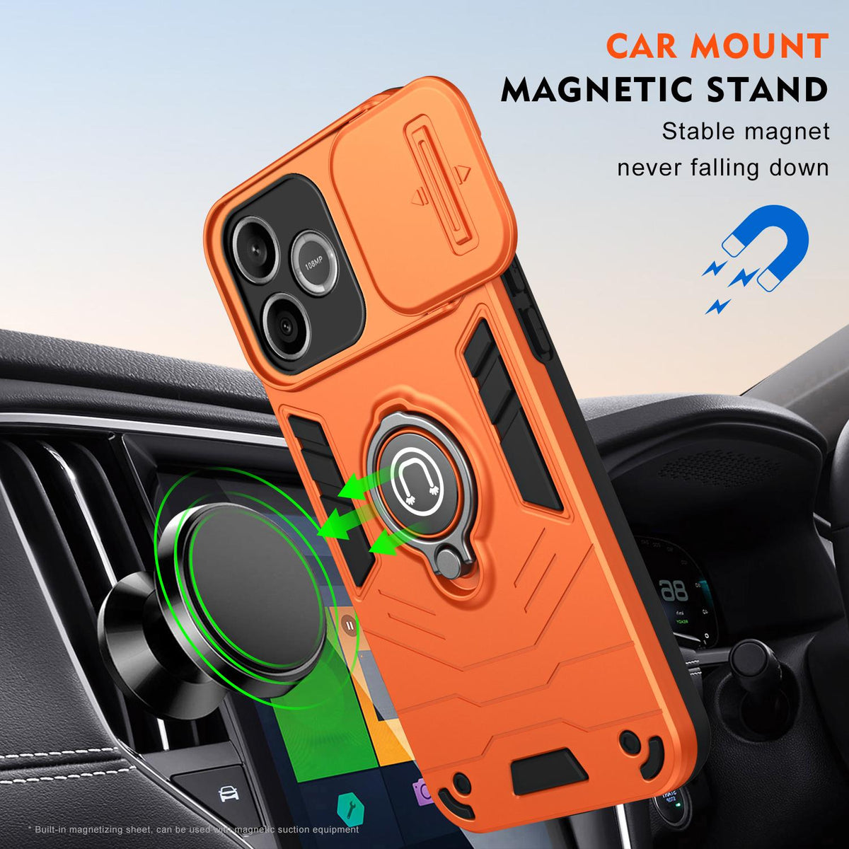 For Honor 600 Lite Global Camshield Ring Holder Phone Case - Orange - EDA009288703D