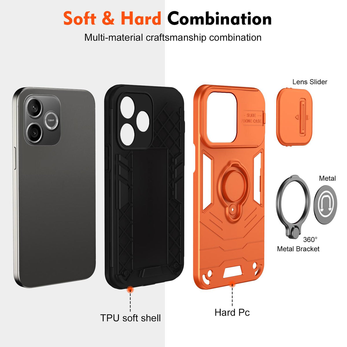 For Honor 600 Lite Global Camshield Ring Holder Phone Case - Orange - EDA009288703D