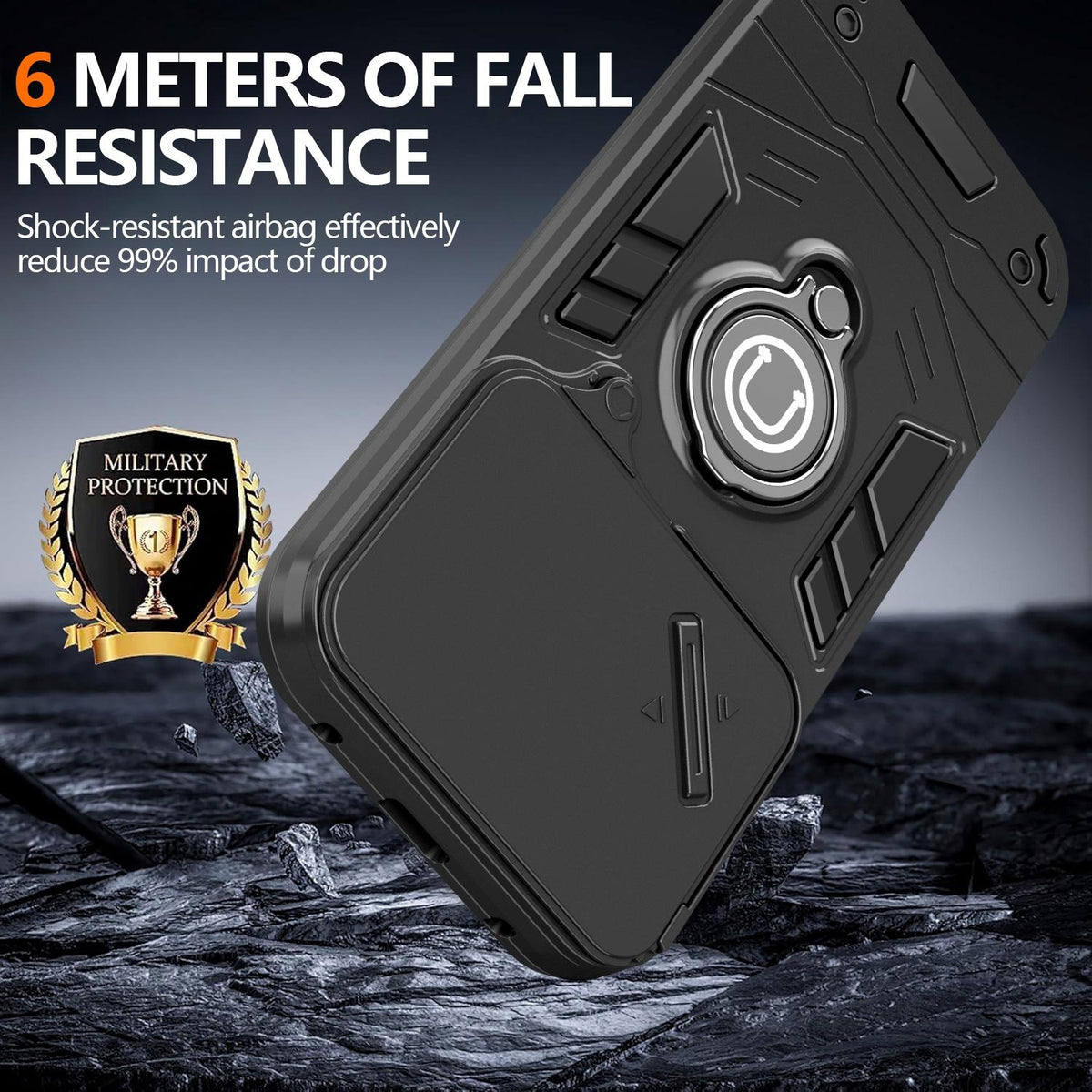For Honor 600 Global Camshield Ring Holder Phone Case - Black - EDA009288704B