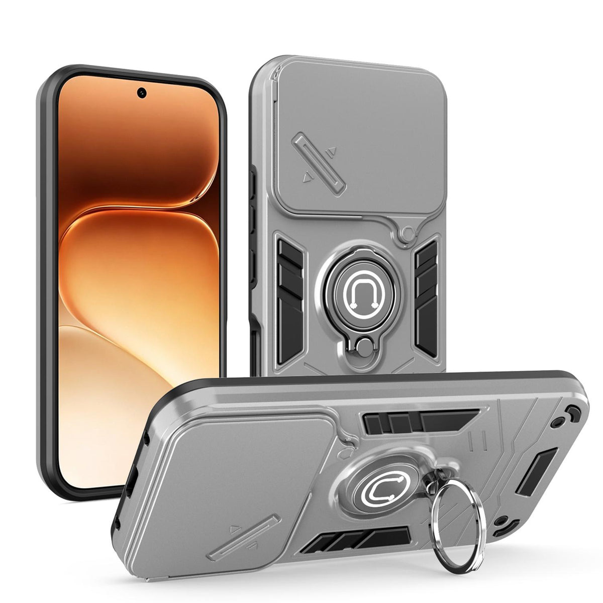 For Honor 600 Global Camshield Ring Holder Phone Case - Grey - EDA009288704C