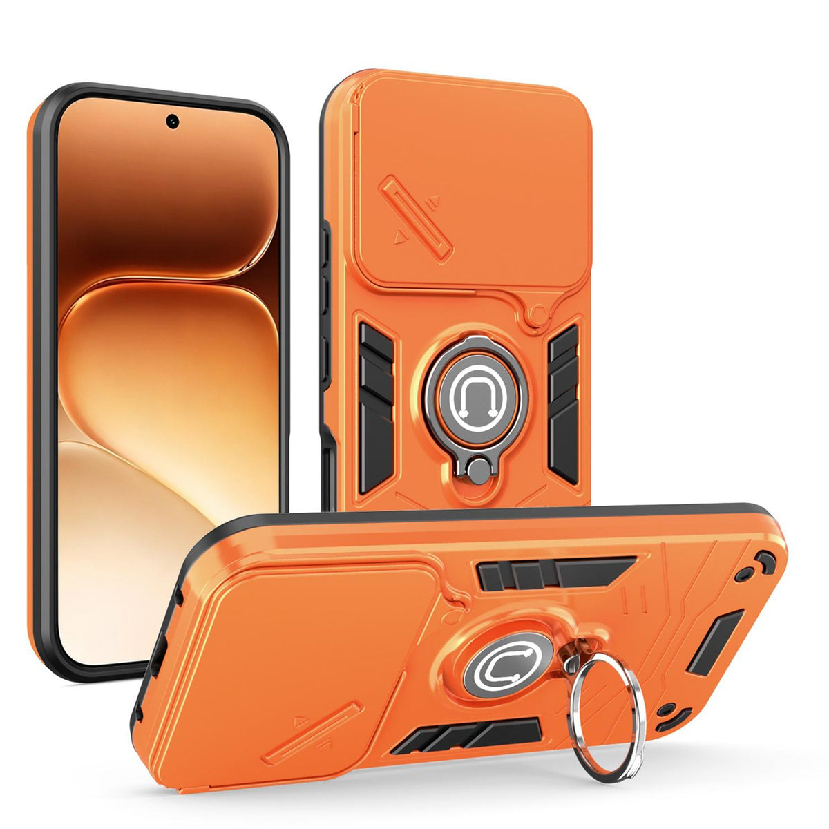 For Honor 600 Global Camshield Ring Holder Phone Case - Orange - EDA009288704D
