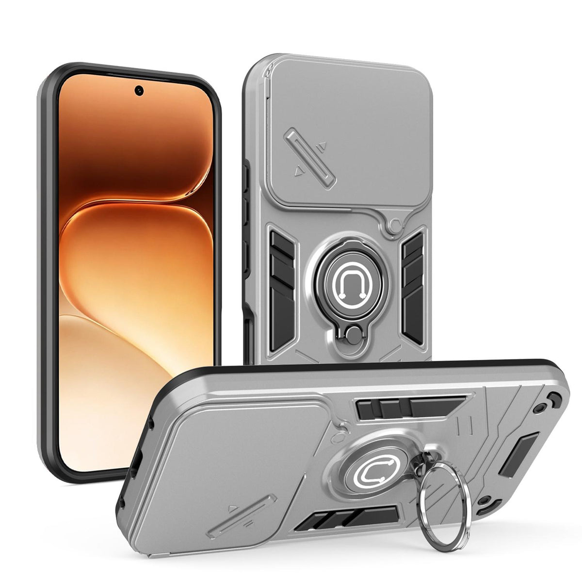 For Honor 600 Pro Global Camshield Ring Holder Phone Case - Grey - EDA009288705C
