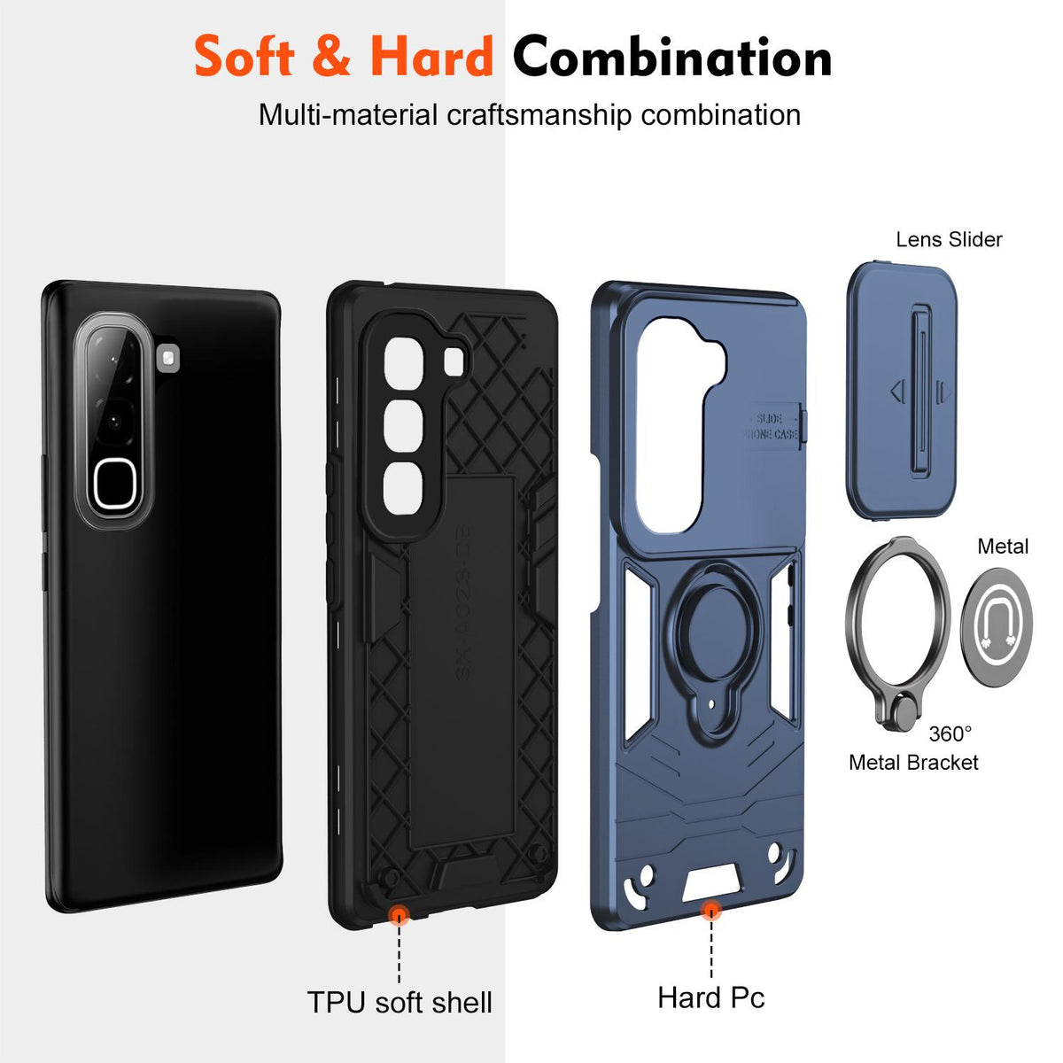 For Infinix Hot 70 4G Camshield Ring Holder Phone Case - Royal Blue - EDA009288803A