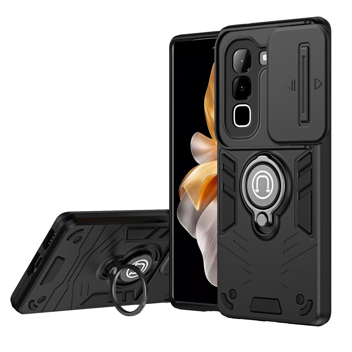 For Infinix Hot 70 4G Camshield Ring Holder Phone Case - Black - EDA009288803B