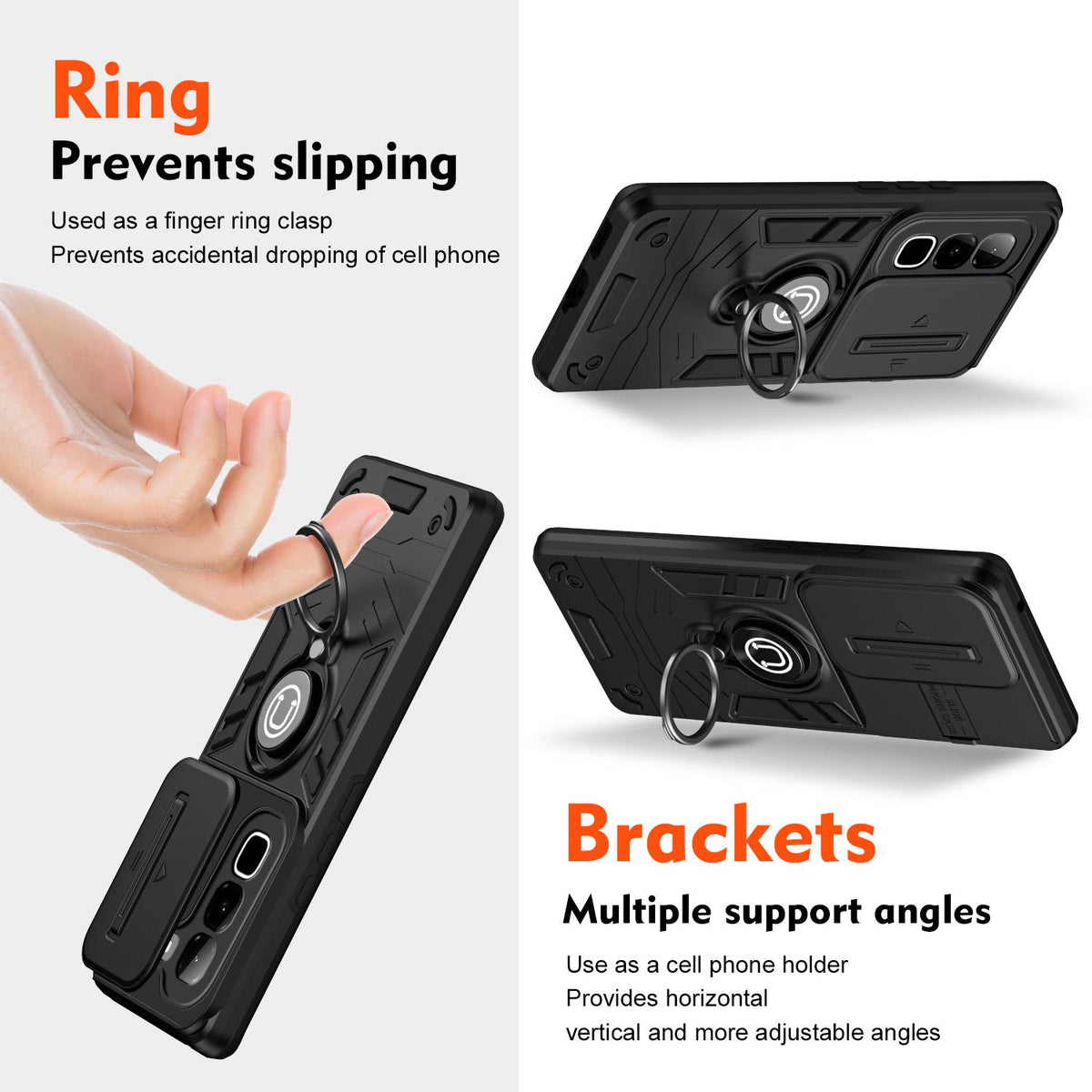 For Infinix Hot 70 4G Camshield Ring Holder Phone Case - Black - EDA009288803B