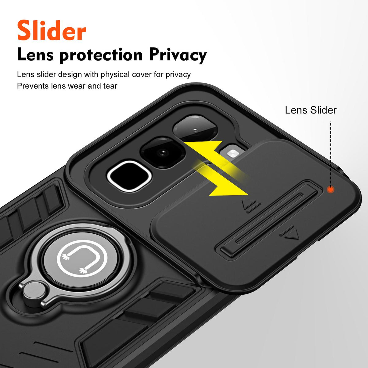 For Infinix Hot 70 4G Camshield Ring Holder Phone Case - Black - EDA009288803B