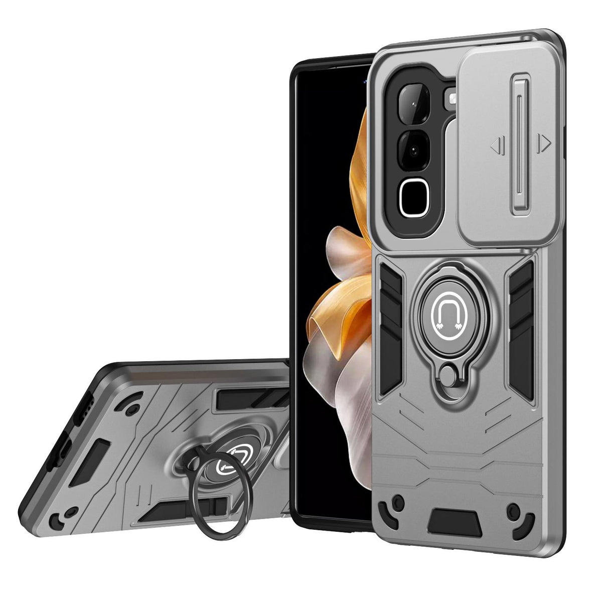 For Infinix Hot 70 4G Camshield Ring Holder Phone Case - Grey - EDA009288803C