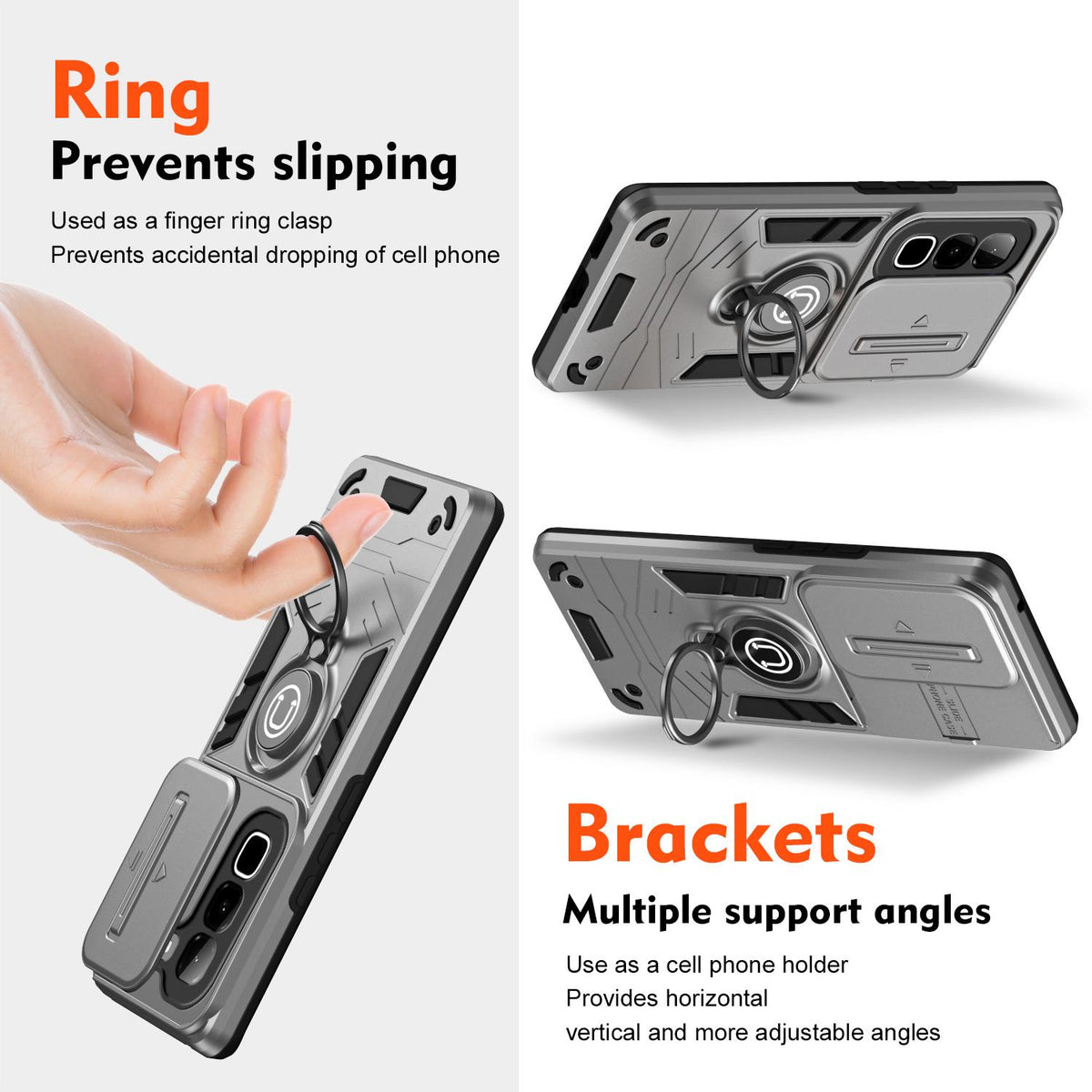 For Infinix Hot 70 4G Camshield Ring Holder Phone Case - Grey - EDA009288803C