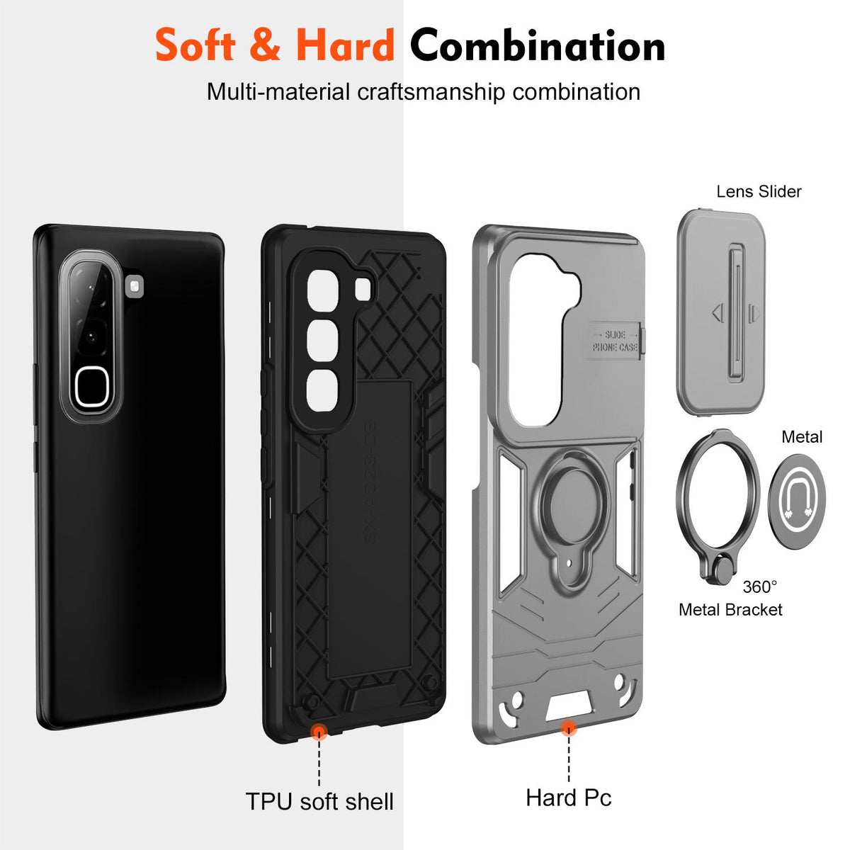 For Infinix Hot 70 4G Camshield Ring Holder Phone Case - Grey - EDA009288803C