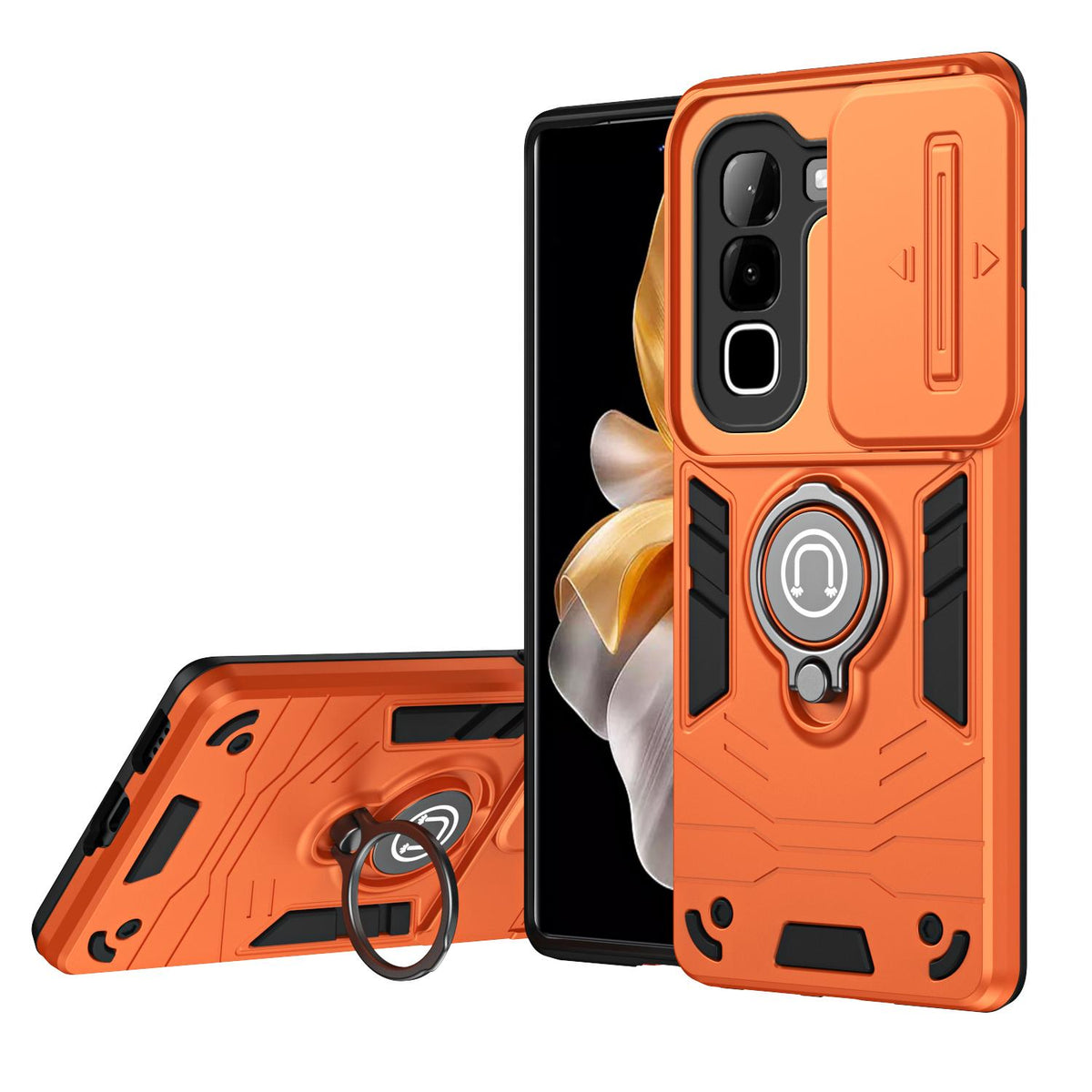 For Infinix Hot 70 4G Camshield Ring Holder Phone Case - Orange - EDA009288803D