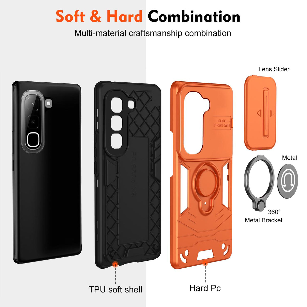 For Infinix Hot 70 4G Camshield Ring Holder Phone Case - Orange - EDA009288803D
