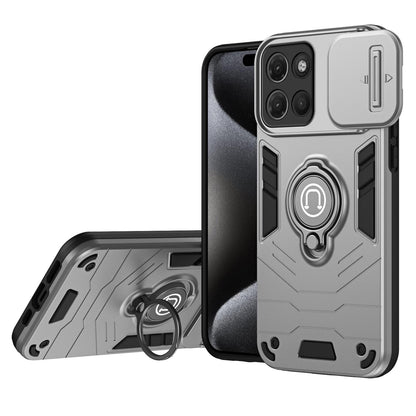 For Motorola Moto G17 Power 4G / G17 4G Camshield Ring Holder Phone Case - Grey - EDA009289107C