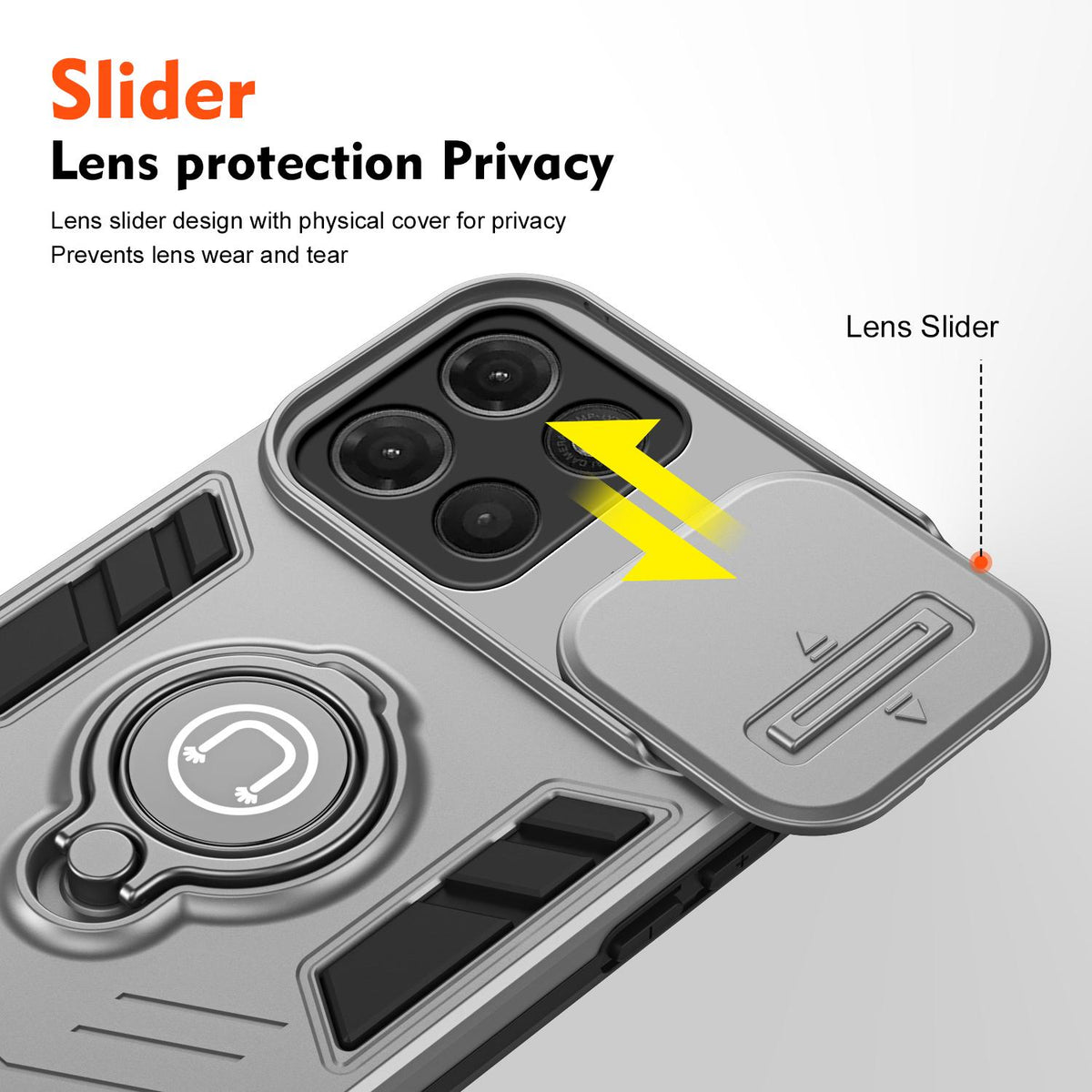 For Motorola Moto G17 Power 4G / G17 4G Camshield Ring Holder Phone Case - Grey - EDA009289107C