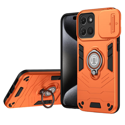 For Motorola Moto G17 Power 4G / G17 4G Camshield Ring Holder Phone Case - Orange - EDA009289107D