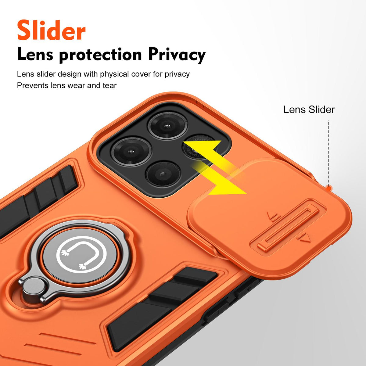 For Motorola Moto G17 Power 4G / G17 4G Camshield Ring Holder Phone Case - Orange - EDA009289107D
