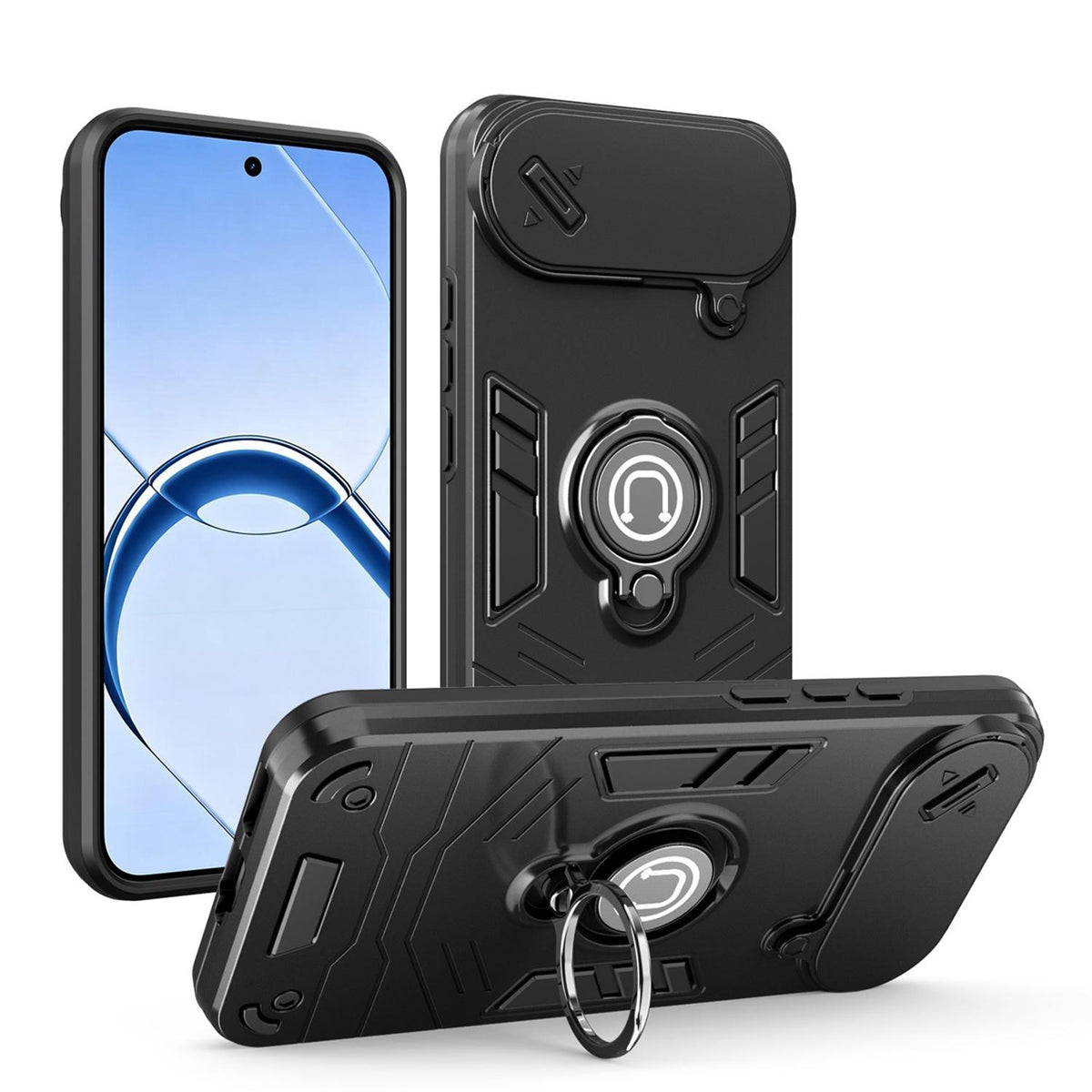 For Realme 16 5G Camshield Ring Holder Phone Case - Black - EDA009289304B