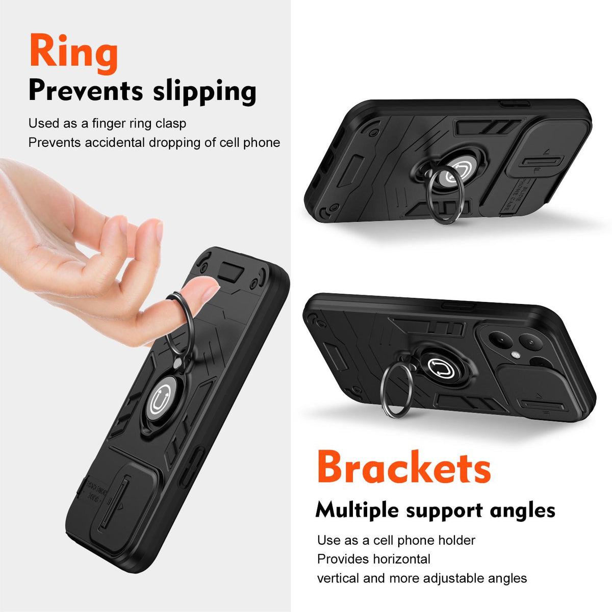 For Tecno Pova Curve 2 5G Camshield Ring Holder Phone Case - Black - EDA009289507B