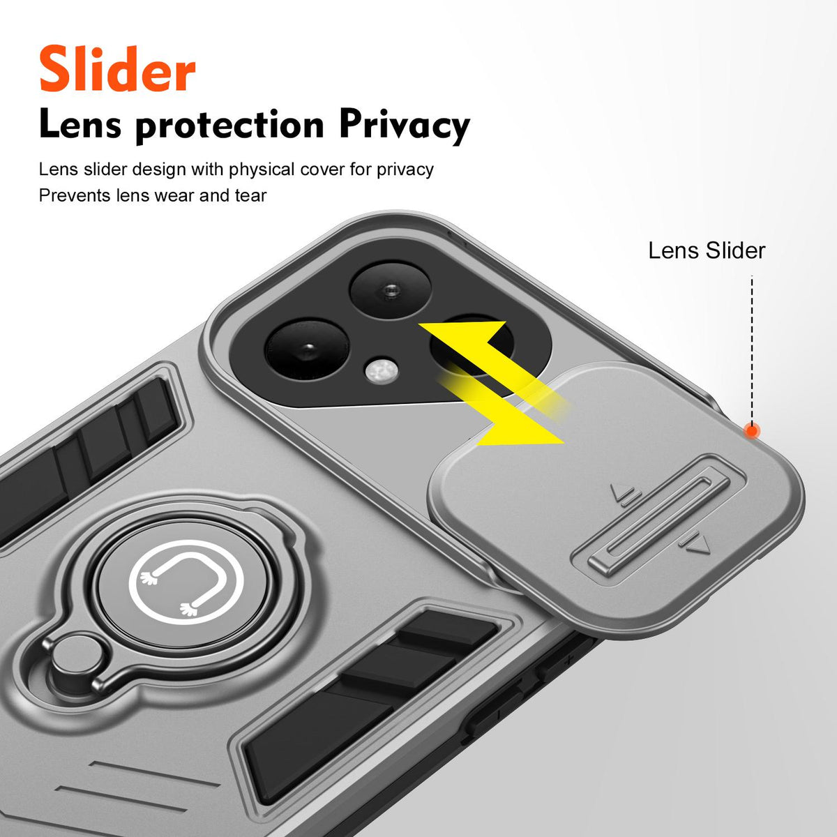 For Tecno Pova Curve 2 5G Camshield Ring Holder Phone Case - Grey - EDA009289507C