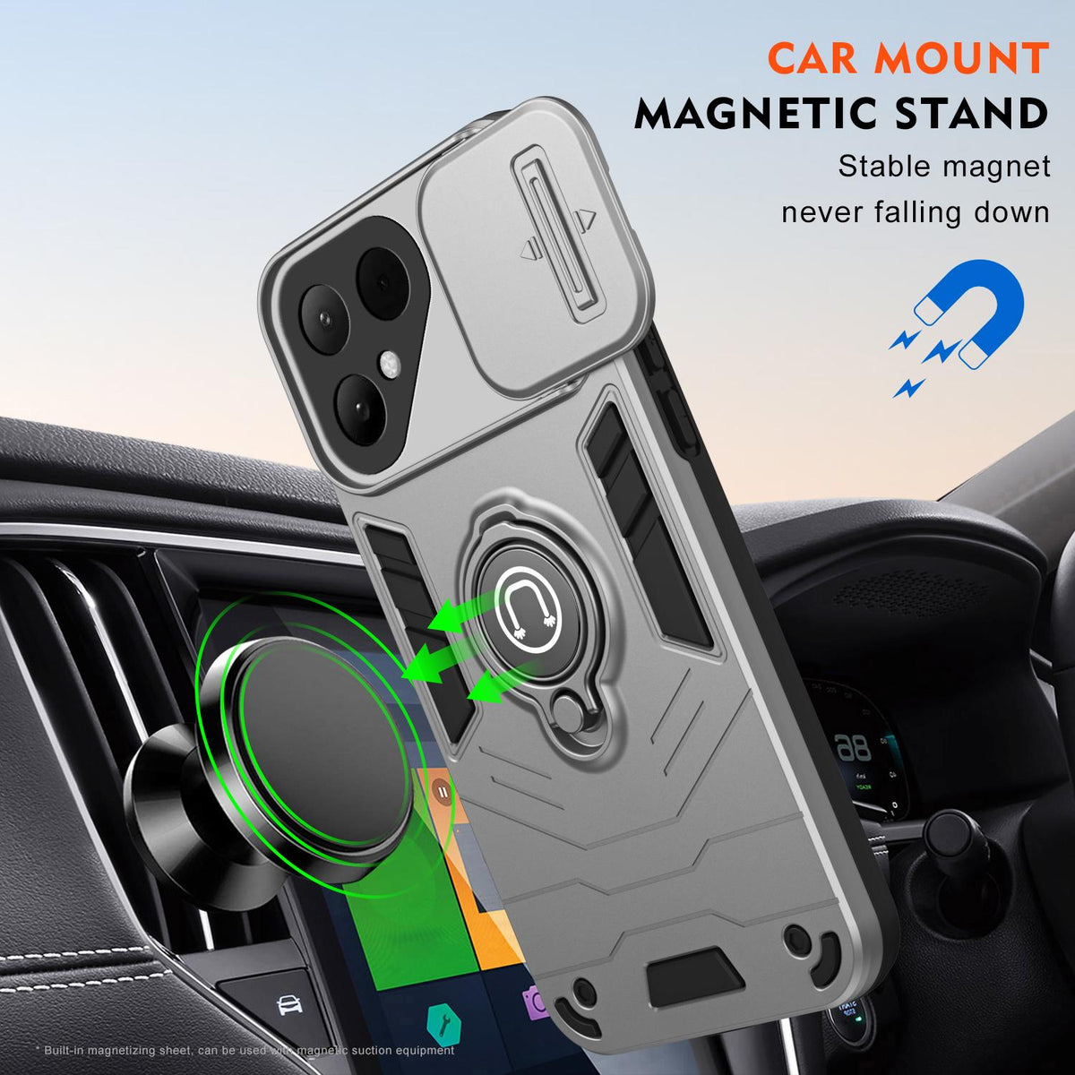 For Tecno Pova Curve 2 5G Camshield Ring Holder Phone Case - Grey - EDA009289507C