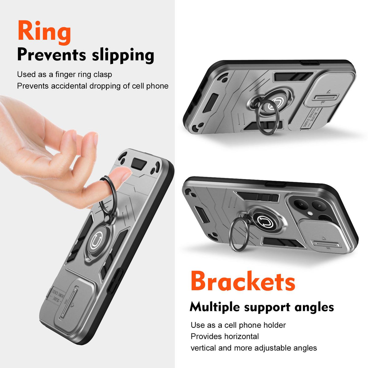 For Tecno Pova Curve 2 5G Camshield Ring Holder Phone Case - Grey - EDA009289507C