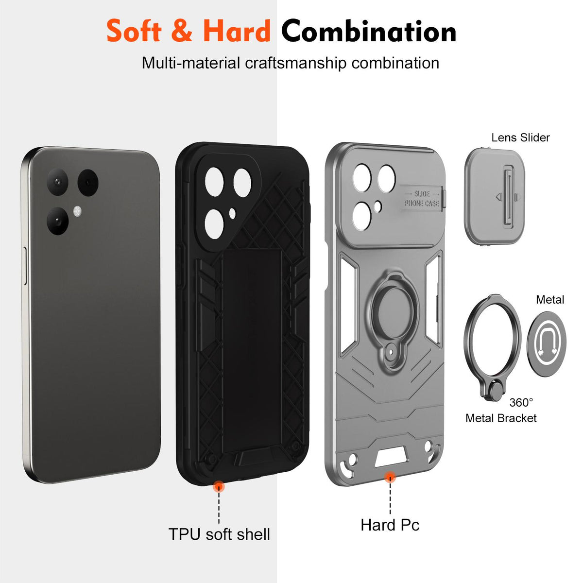 For Tecno Pova Curve 2 5G Camshield Ring Holder Phone Case - Grey - EDA009289507C