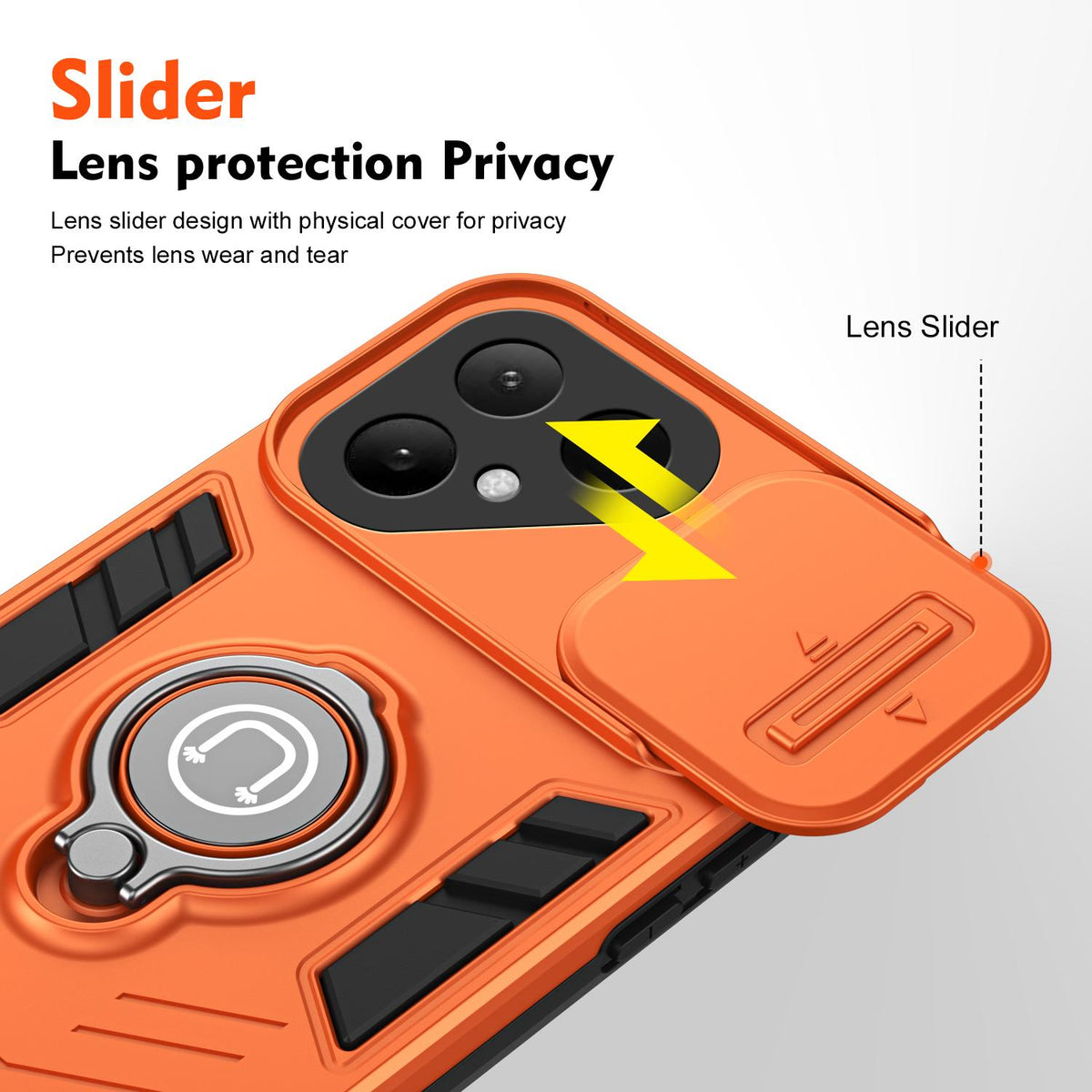 For Tecno Pova Curve 2 5G Camshield Ring Holder Phone Case - Orange - EDA009289507D