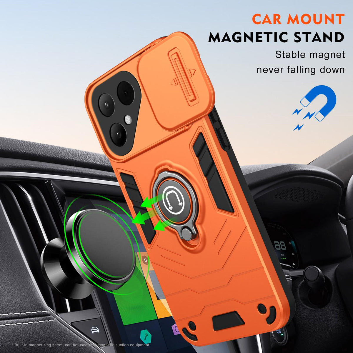 For Tecno Pova Curve 2 5G Camshield Ring Holder Phone Case - Orange - EDA009289507D