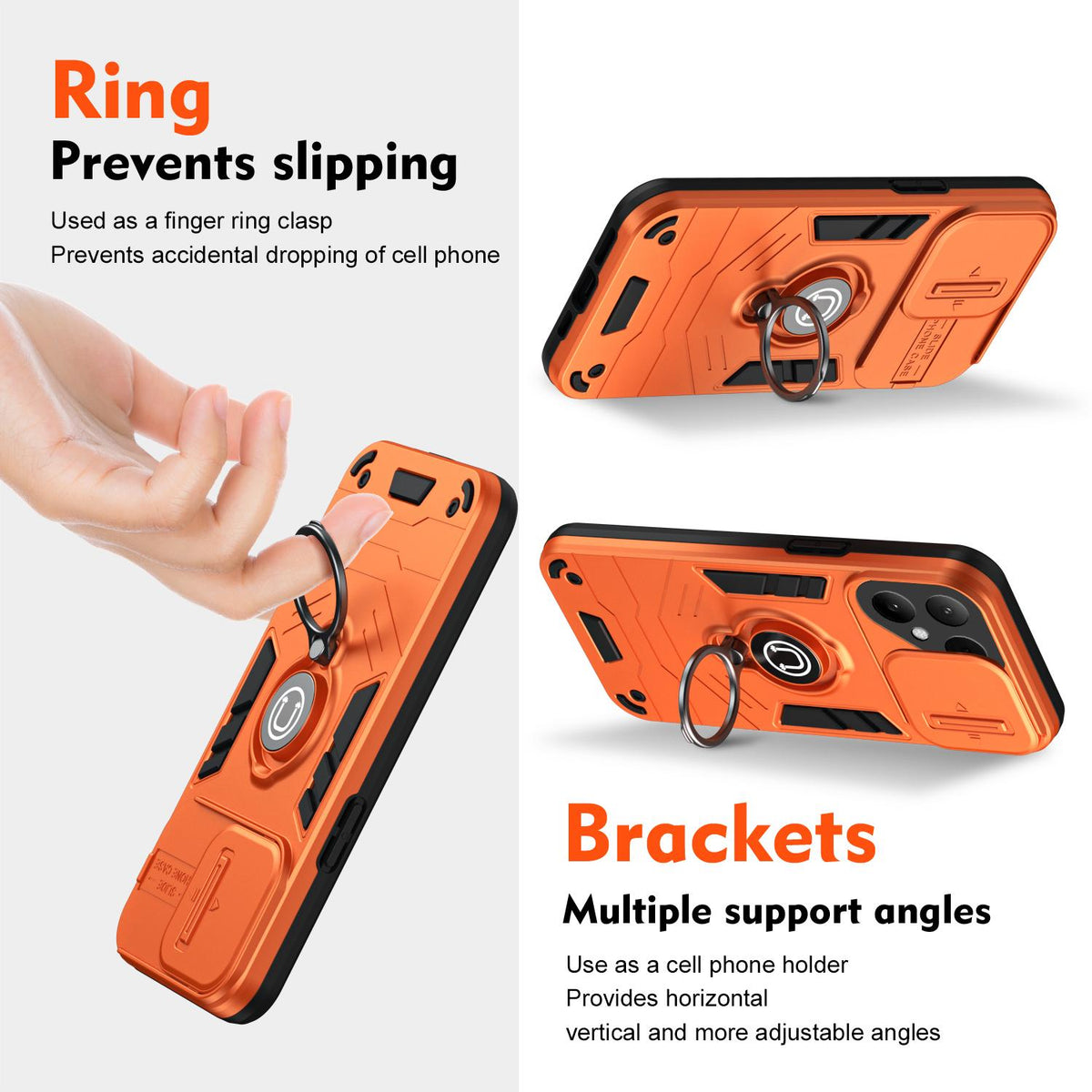 For Tecno Pova Curve 2 5G Camshield Ring Holder Phone Case - Orange - EDA009289507D