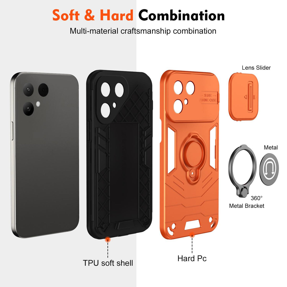 For Tecno Pova Curve 2 5G Camshield Ring Holder Phone Case - Orange - EDA009289507D
