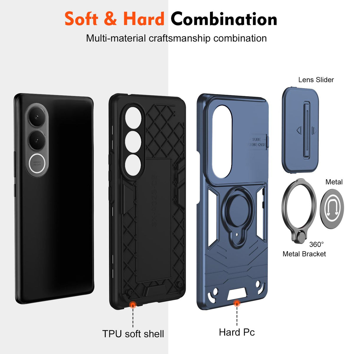 For vivo V70 FE 5G Camshield Ring Holder Phone Case - Royal Blue - EDA009289605A