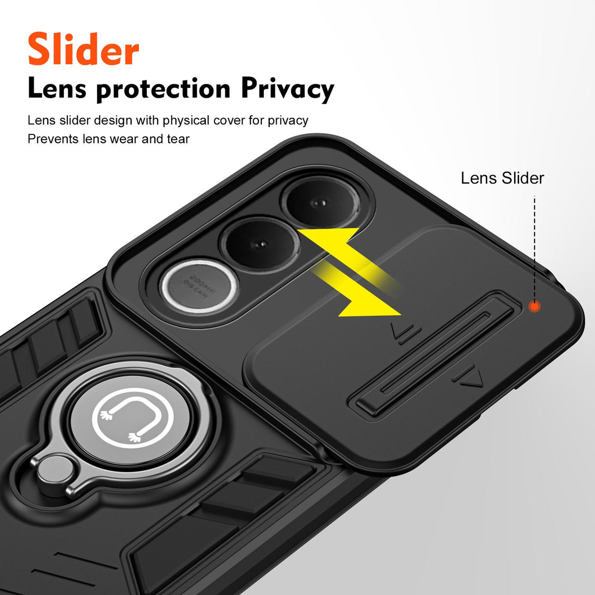 For vivo V70 FE 5G Camshield Ring Holder Phone Case - Black - EDA009289605B