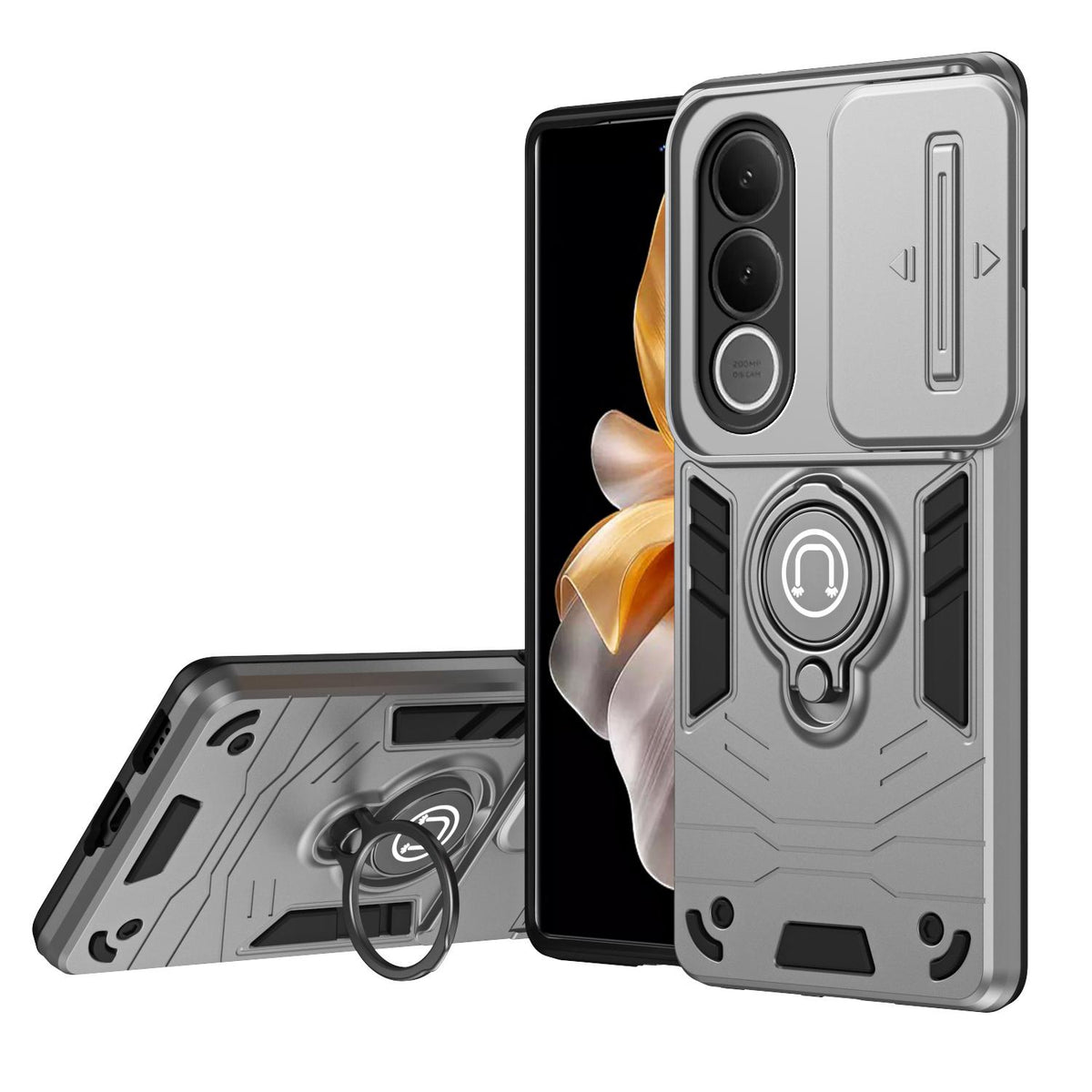 For vivo V70 FE 5G Camshield Ring Holder Phone Case - Grey - EDA009289605C
