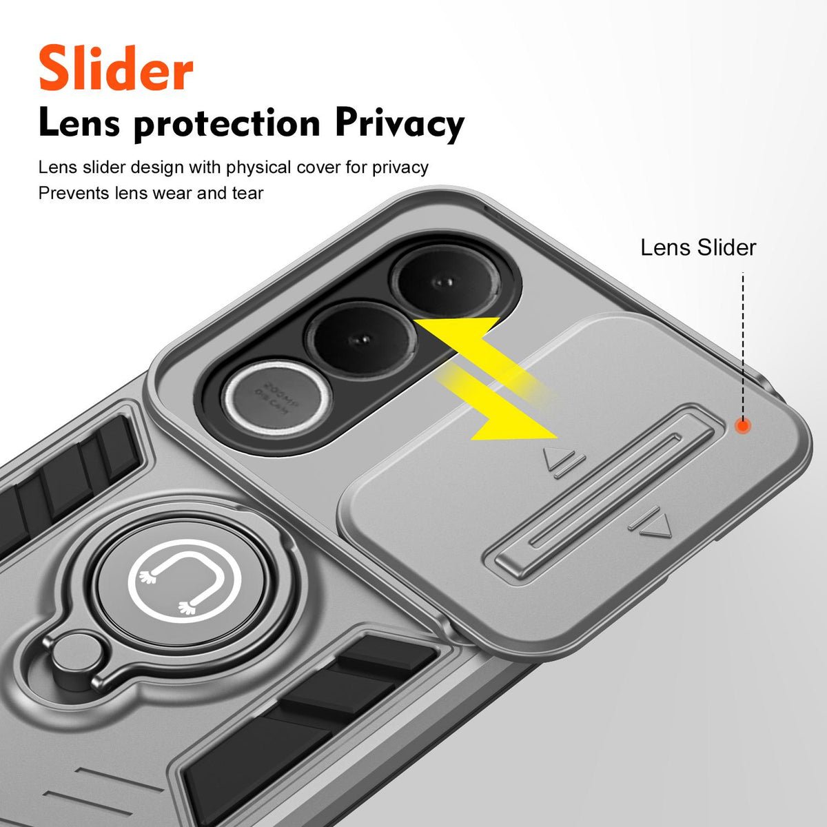 For vivo V70 FE 5G Camshield Ring Holder Phone Case - Grey - EDA009289605C